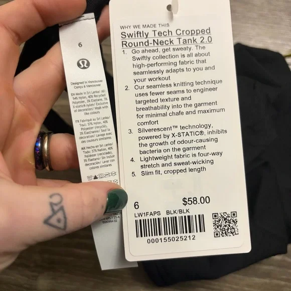 NWT Lululemon Swiftly Tech Cropped Racerback Tank Top 2.0 (Black) Size 6 - Picture 2 of 5